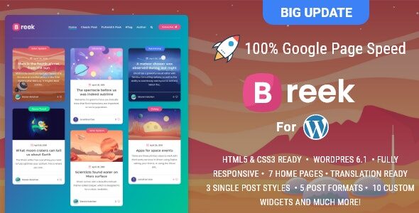 Breek 4.1.0 - Minimal Lightweight Masonry AMP Theme for WordPress