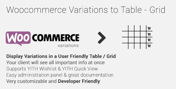 Woocommerce Variations to Table - Grid 1.5.1